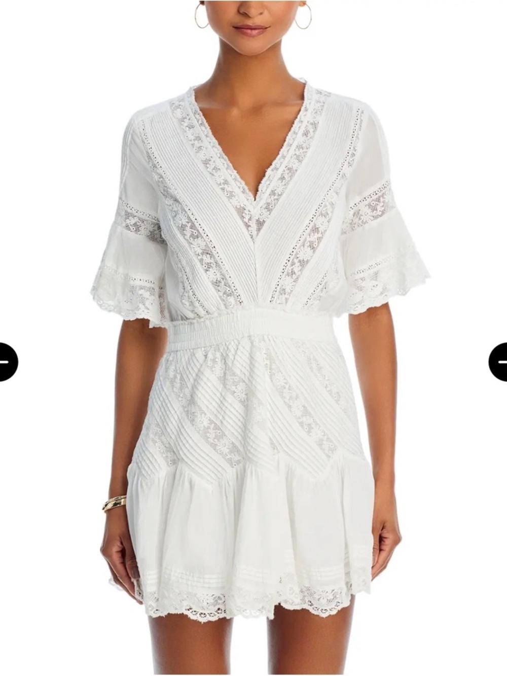 LOVESHACKFANCY Calamina Lace Trim Pintuck Dress - Bright White - Picture 2 of 8